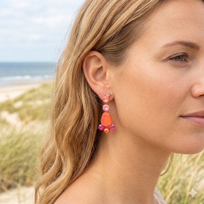 Biba Oorbellen met roze oranje crystal stenen