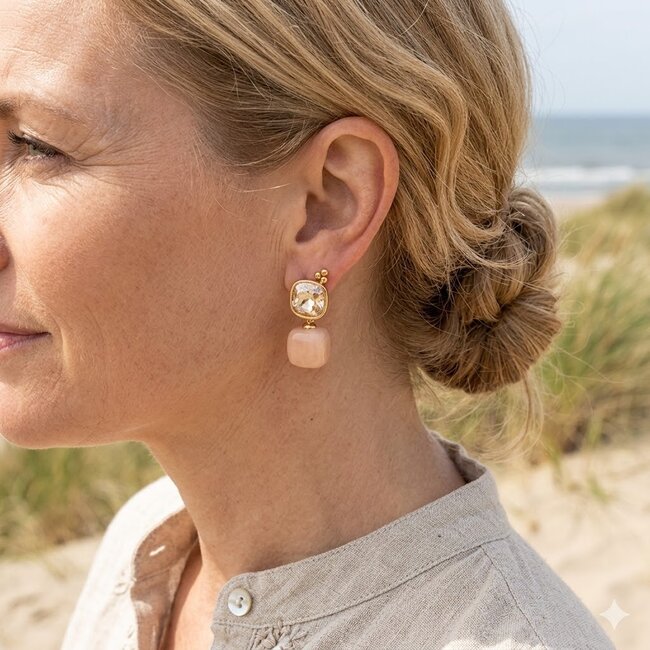 Biba Luxe Nude taupe crystal steen oorbellen