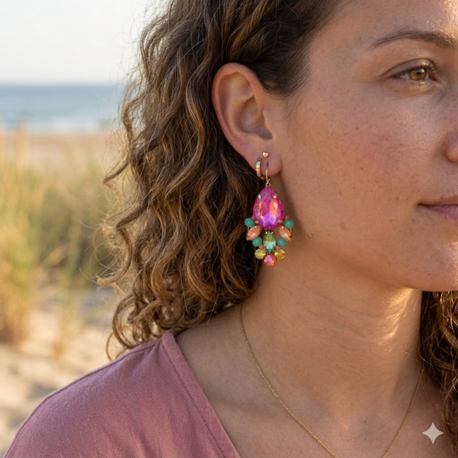 Biba Felgekleurde zomerse druppel oorbellen