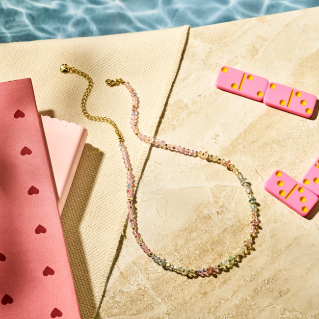 Biba Pastel shiny crystal kralen ketting