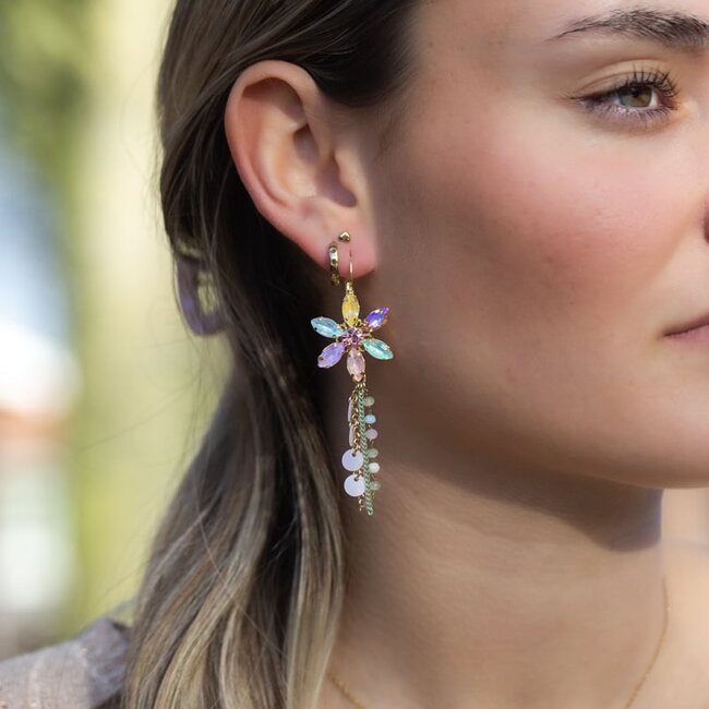 Bohemian crystal pastel bloemen oorbellen