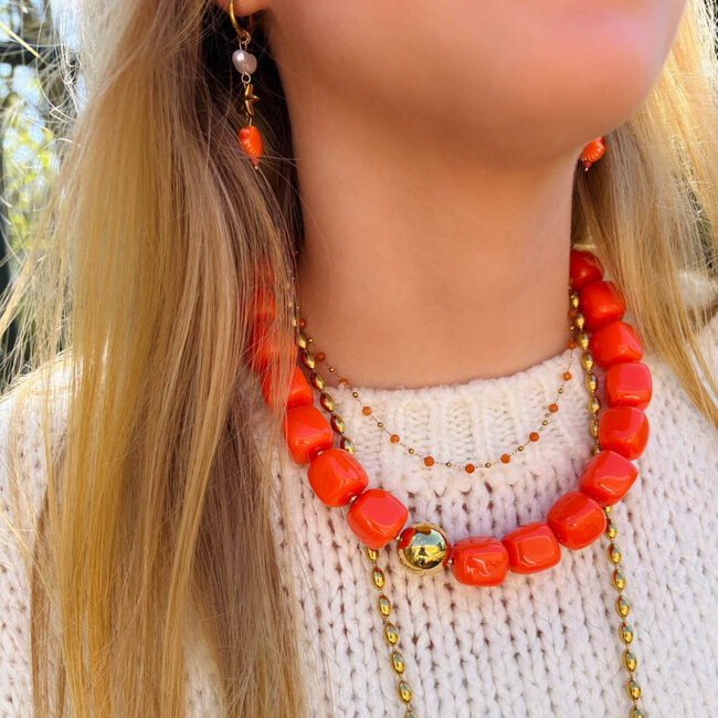 ZAG  Bijoux Stainless steel Oranje kralen eyecatcher ketting