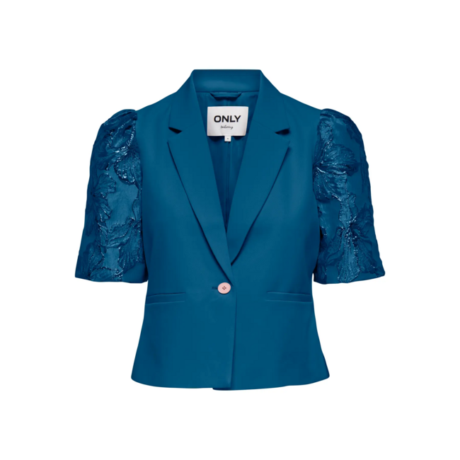 Blauwe blazer jasje met bijzondere mouwen
