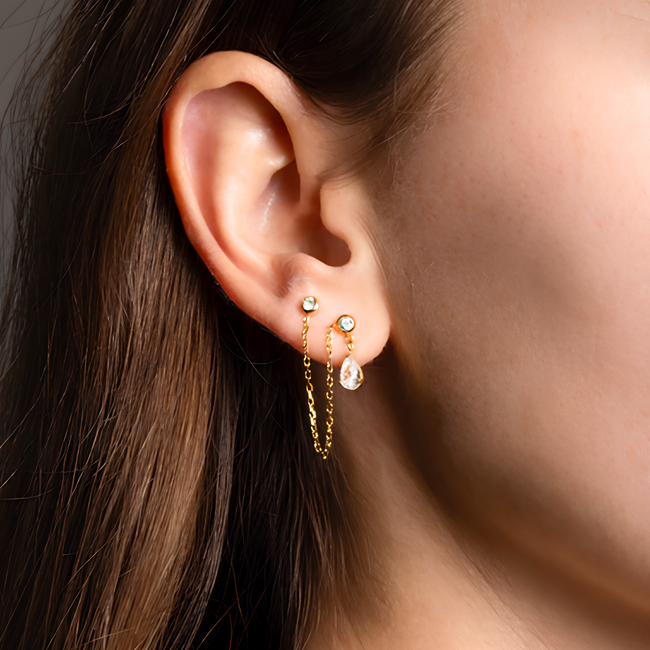 ZAG  Bijoux Goud oorbellen met zirconia chain ketting