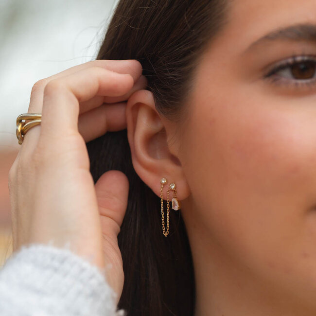 ZAG  Bijoux Goud oorbellen met zirconia chain ketting