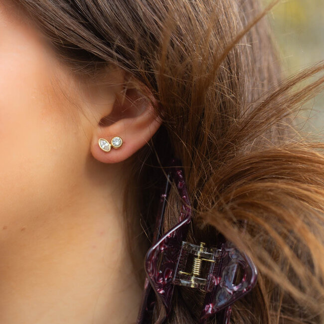 ZAG  Bijoux Goud dubbel sparkle oorknopjes met zirconia