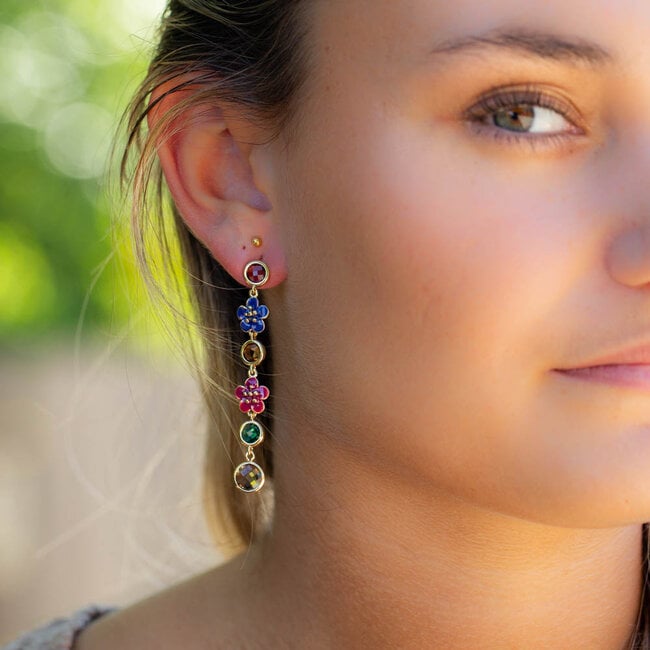 Biba Vrolijke lange bloemetjes oorbellen