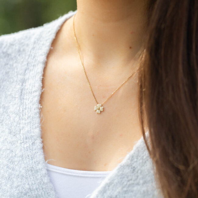 Goud lucky  klaver sparkle ketting