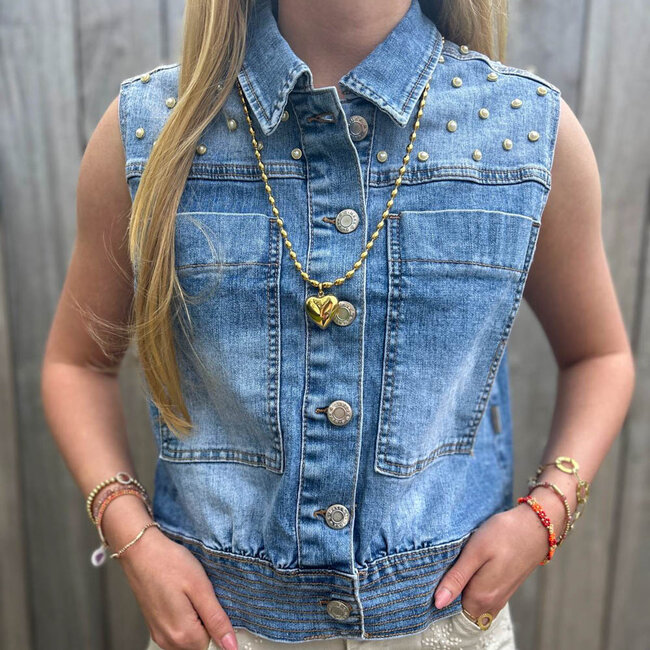 Parel studs jeans gilet