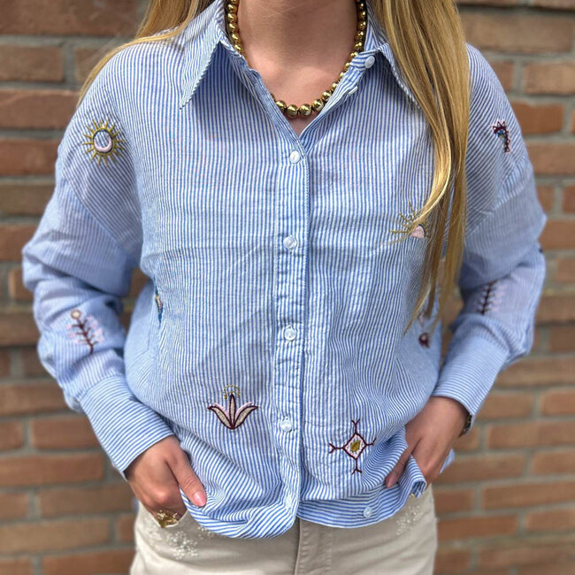 Heerlijke blouse streepjes met oa zon en vogel