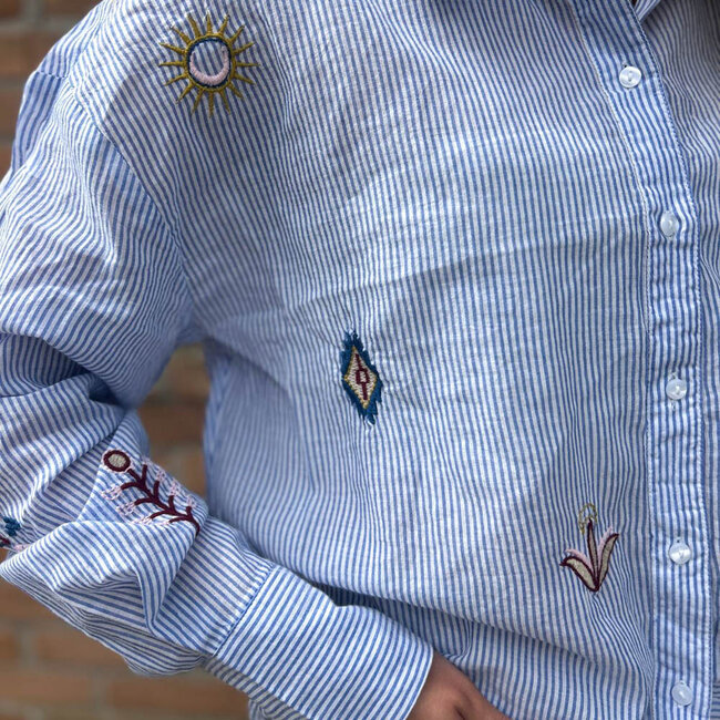 Heerlijke blouse streepjes met oa zon en vogel