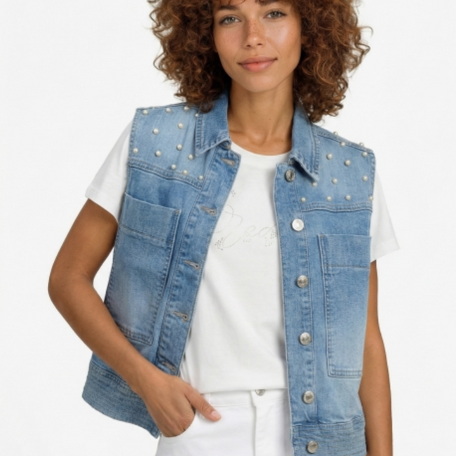 Parel studs jeans gilet