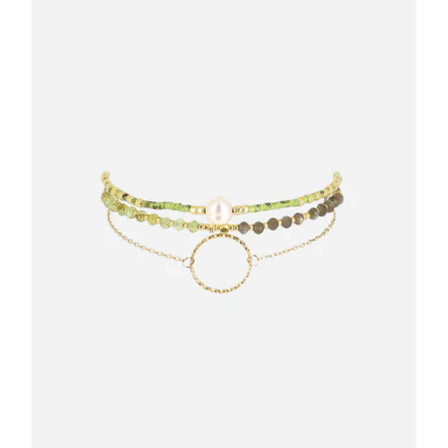 ZAG  Bijoux Goud setje van 3 armbanden met parel en cirkel