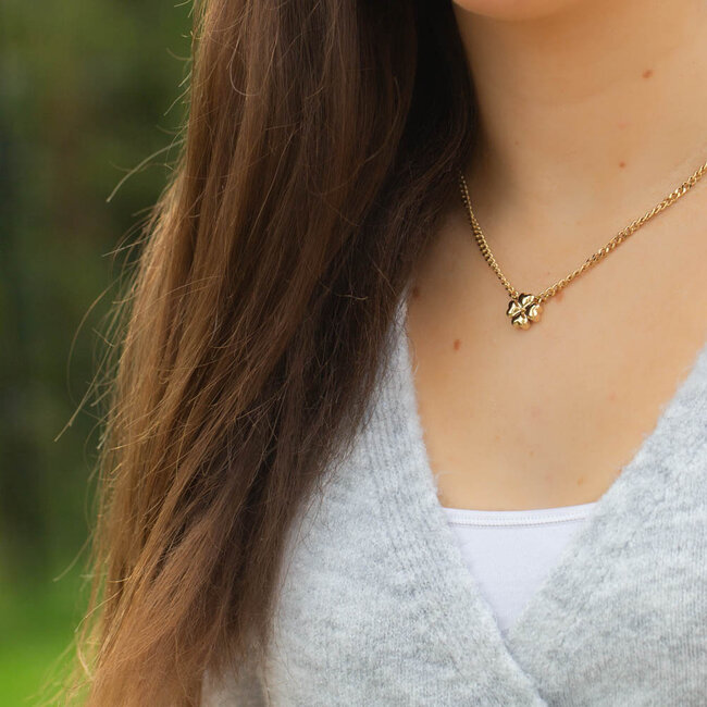 Goud schakelketting met klaver
