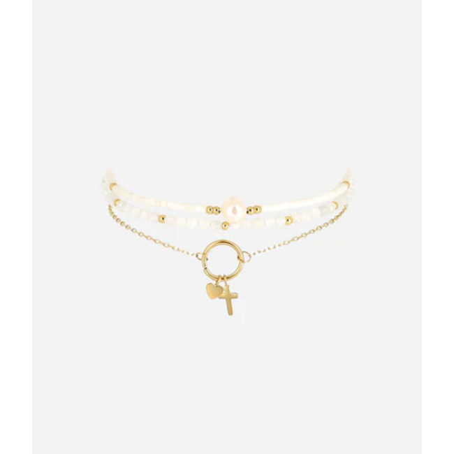 Wit met goud armbandset met bedeltjes en parel