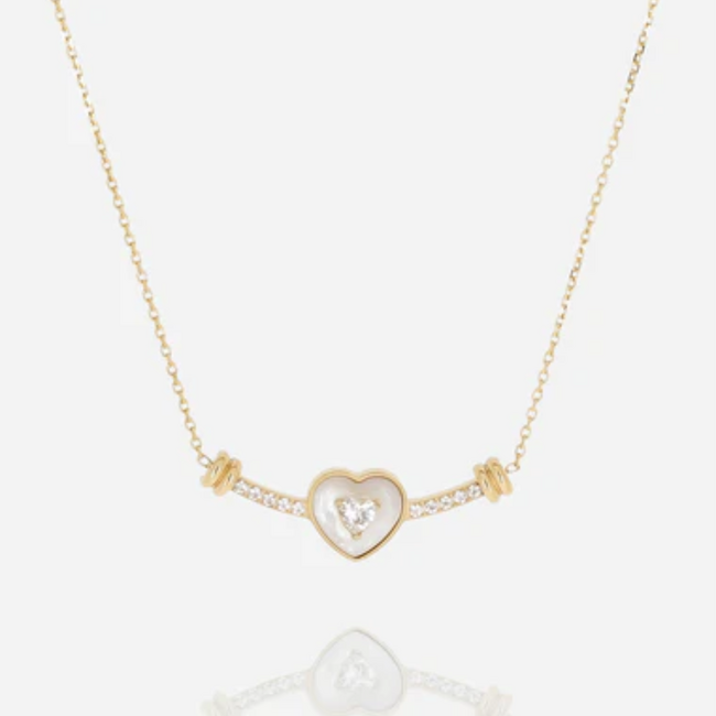 Goud ketting met crystal zirconia hartje of ringen
