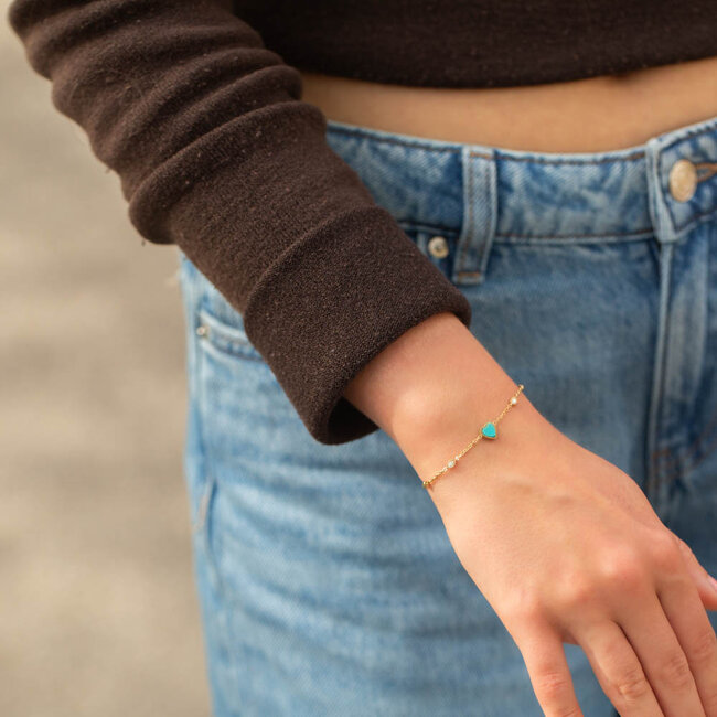 Turquoise goud trendy armbandje hartje