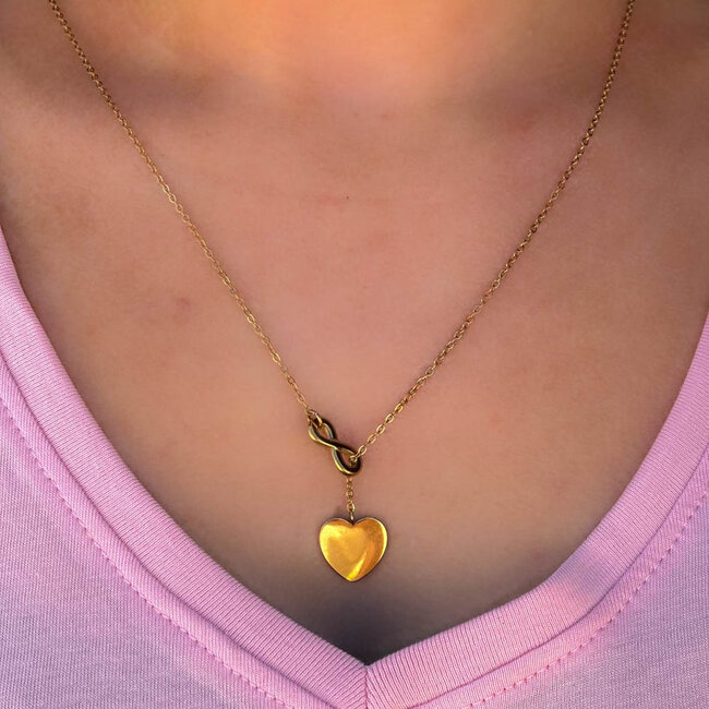Day & Eve  Goud stainless steel ketting hart en infinity