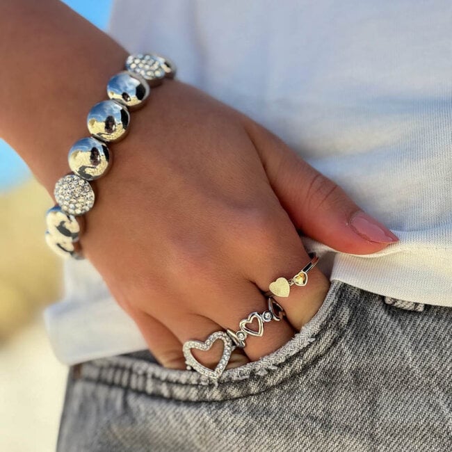 Biba Zilver schijf glitter armband