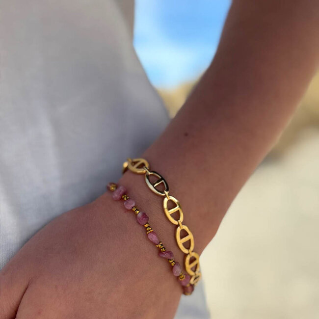 Beadle Armband schakels of natuurstenen roze