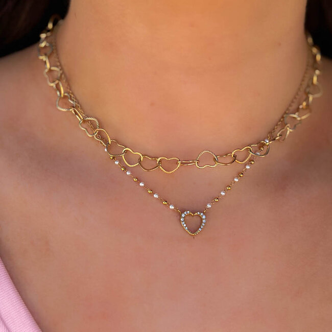 Day & Eve  Goud stainless steel ketting harten