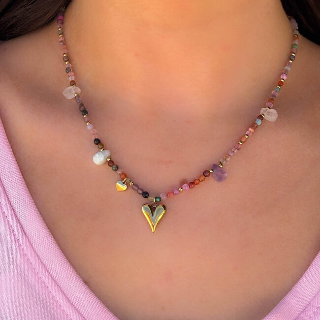 Beadle Romantische rood roze hart ketting