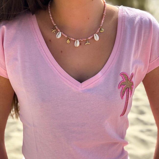 Beadle Roze Schelpen en bedels ketting