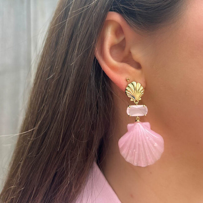 Biba Opvallende catchy roze schelp Oorbellen
