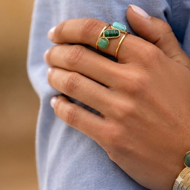 Bohm Paris Groene natuursteen ring  turquoise en machiet