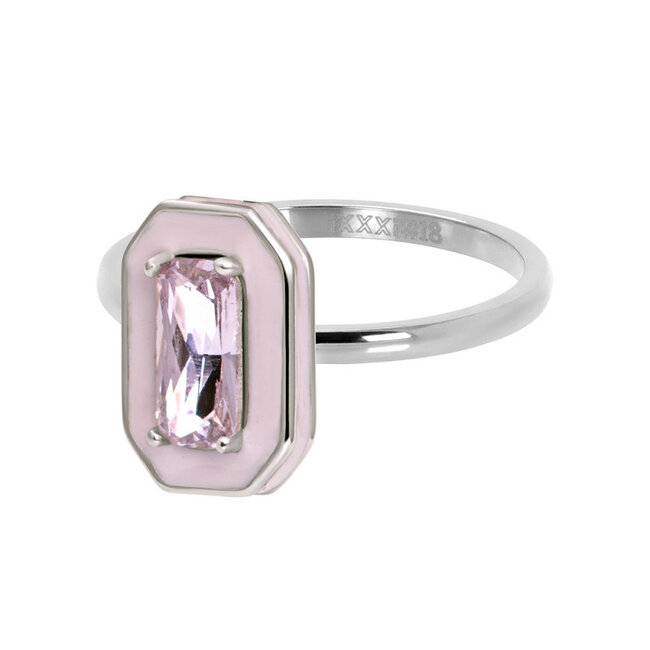 IXXXI Zilver  fame zacht roze ring met crystal steen