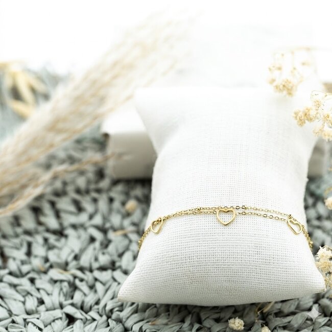 Goud armbandje harten dubbel