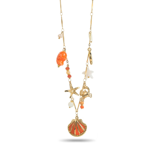 Beadle Vrolijke speelse opvallende oranje schelpen bedel ketting