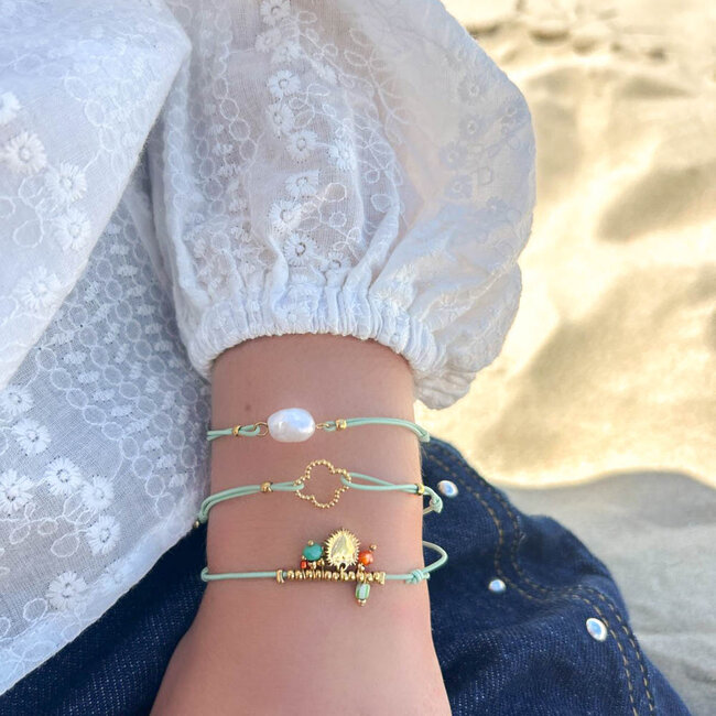 Beadle Armband set mint elastiek met parel klaver en hart