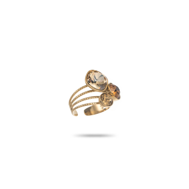 Beadle Ring met hart van tijgeroog of crystal stenen