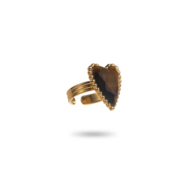 Beadle Ring met hart van tijgeroog of crystal stenen