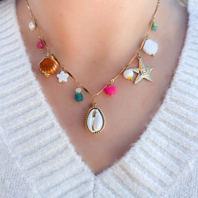 Beadle Vrolijke bedelketting met schelp zeester en kleurrijke kraaltjes