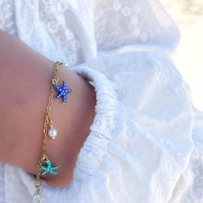 Beadle Armband met blauwe en turquoise zeesterren