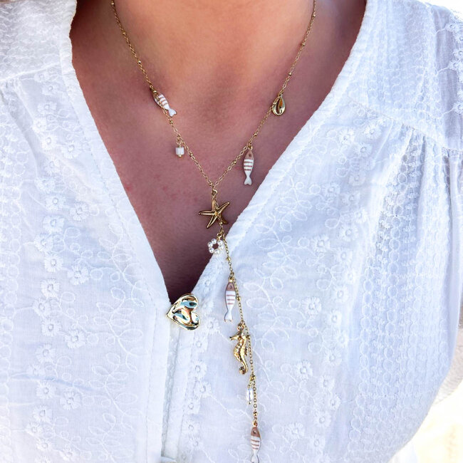 Beadle Ketting met visjes zeepaard en parels