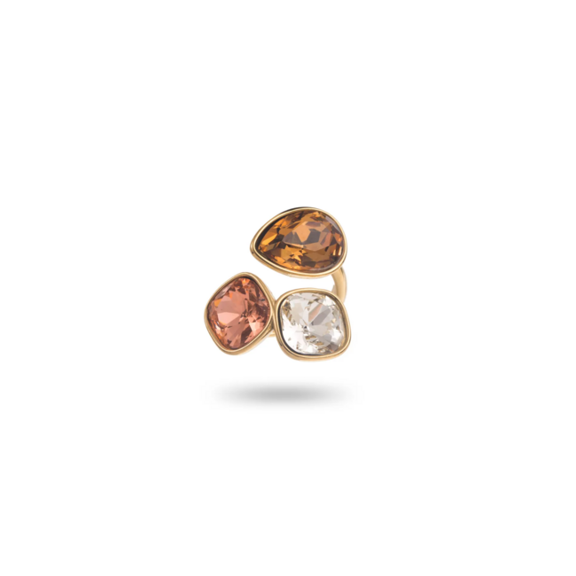 Beadle Stainless steel taupe bruine bloem ring of crystal stenen