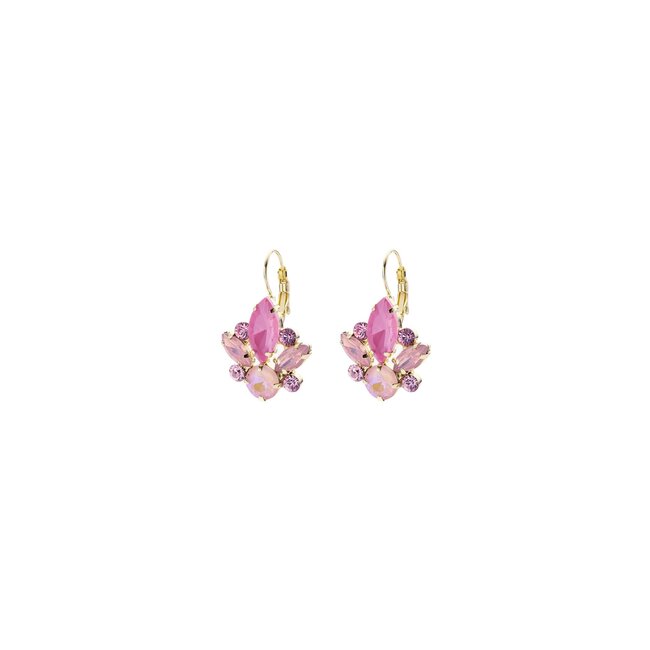 Biba Roze bloem oorbellen met Crystal stenen