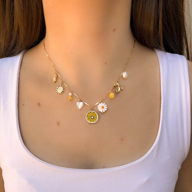 Beadle Vrolijke citroen ketting met limoncello sfeer