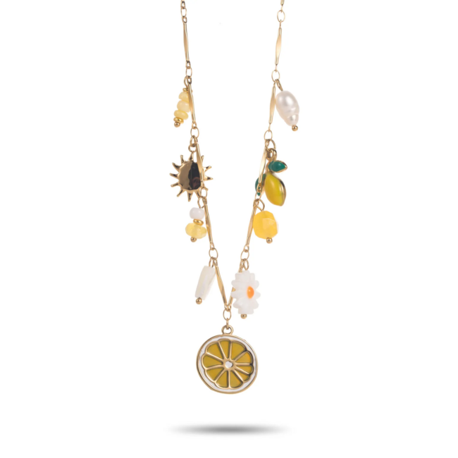 Beadle Vrolijke citroen ketting met limoncello sfeer