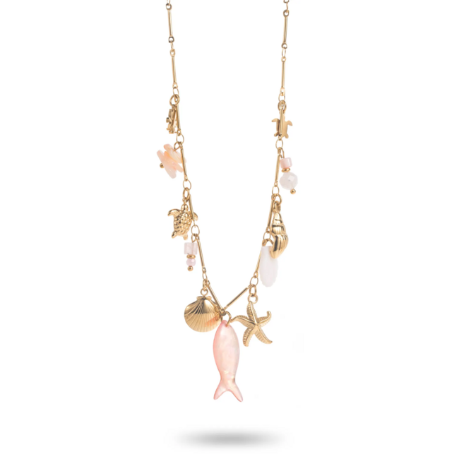 Beadle Roze strandschatten ketting met schelp