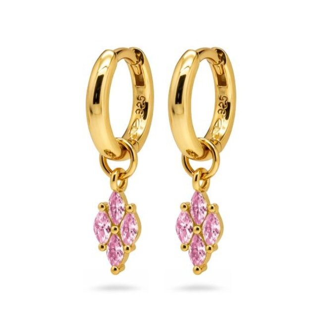 KARMA Goudkleurige oorbellen met lichtroze zirconia steentjes