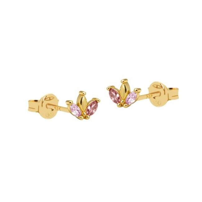 KARMA Goudkleurige oorbellen met lichtroze zirconia steentjes