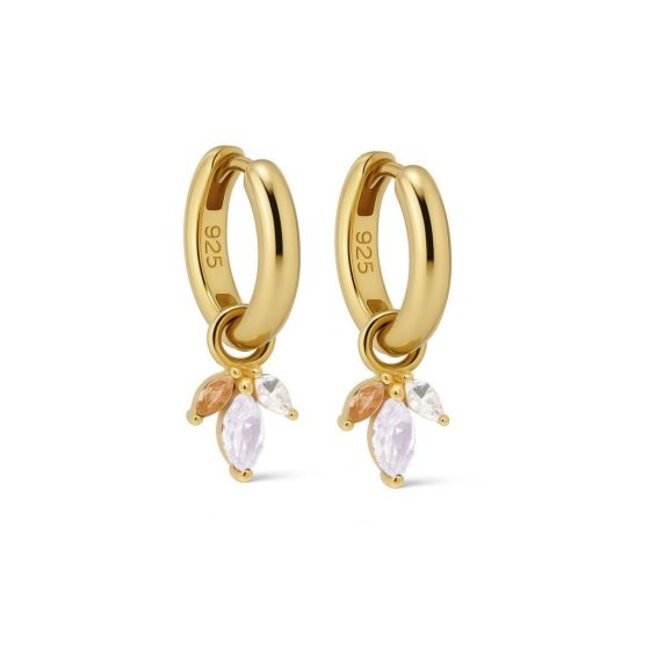 KARMA Goldplated zirconia  doorzichtig witte blaadjes oorbellen