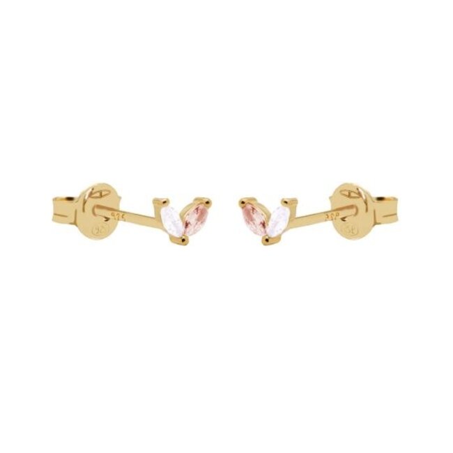 KARMA Goldplated zirconia  doorzichtig witte blaadjes oorbellen