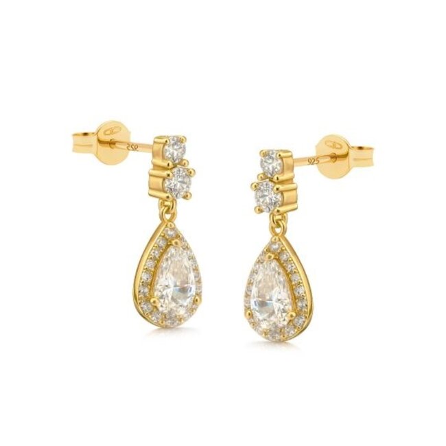 KARMA Luxe goldplated Karma oorbellen met schitterende zirconia  druppel