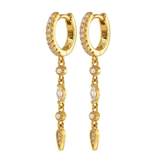 KARMA Luxe goldplated lange oorbellen met fonkelende zirconia steentjes