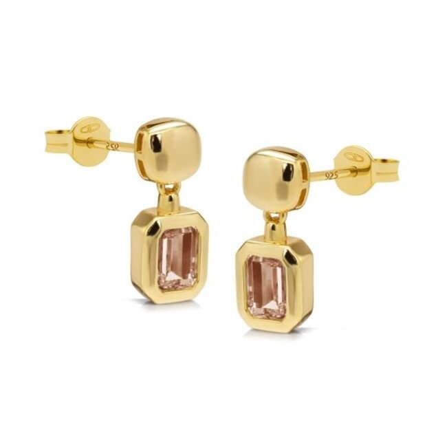 KARMA Goldplated zirconia  rechthoek of bloem oorbellen